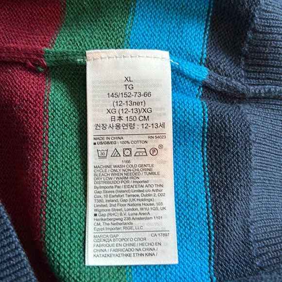Gap Kids Striped Multi Color Crewneck Sweater Red Blue Yellow Youth Sz XL (12) - Picture 12 of 13